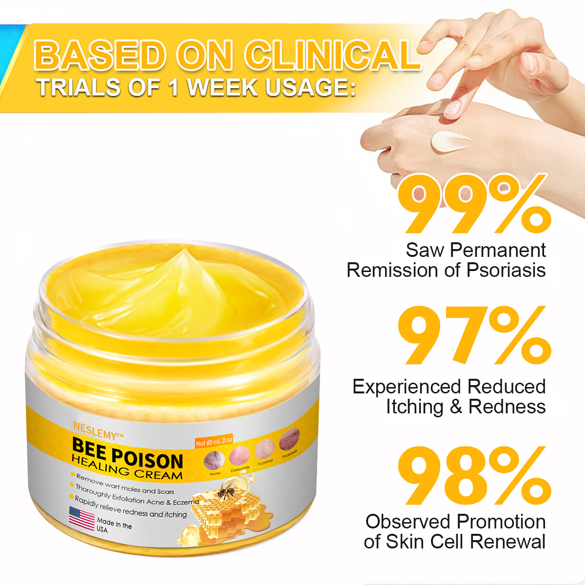 NESLEMY™ Bee Venom Skin Cream(👨⚕AAD Recommended),for Remove Warts, Acne and Scars