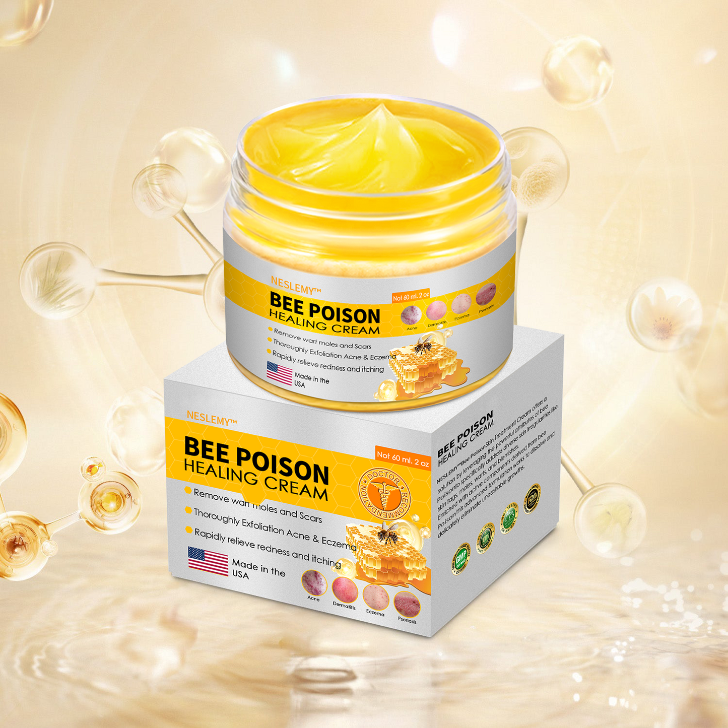 NESLEMY™ Bee Venom Skin Cream(👨⚕AAD Recommended),for Remove Warts, Acne and Scars