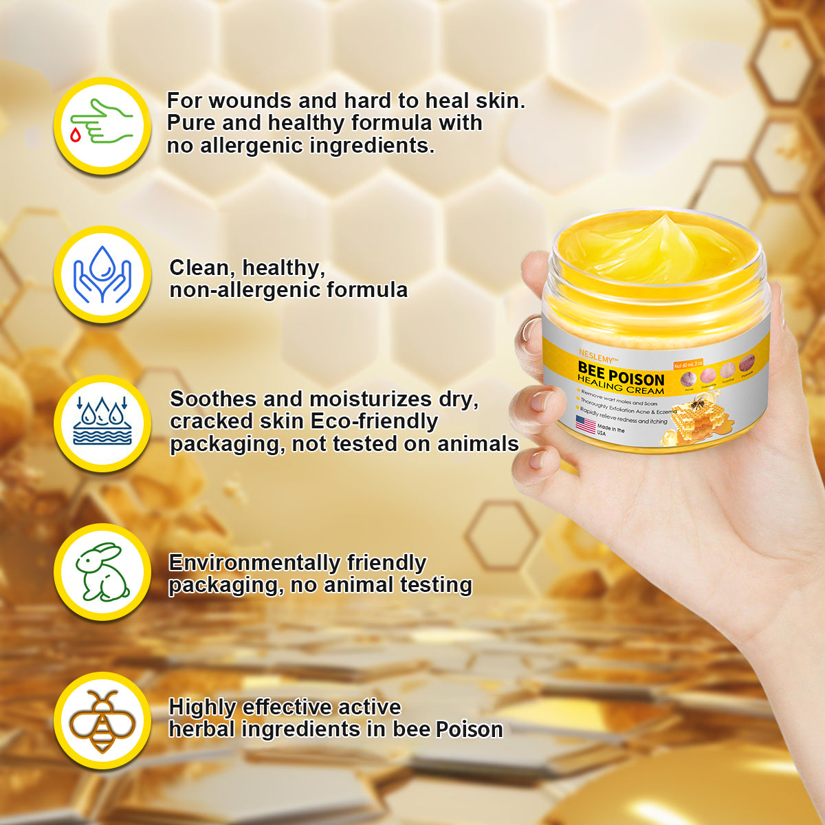 NESLEMY™ Bee Venom Skin Cream(👨⚕AAD Recommended),for Remove Warts, Acne and Scars