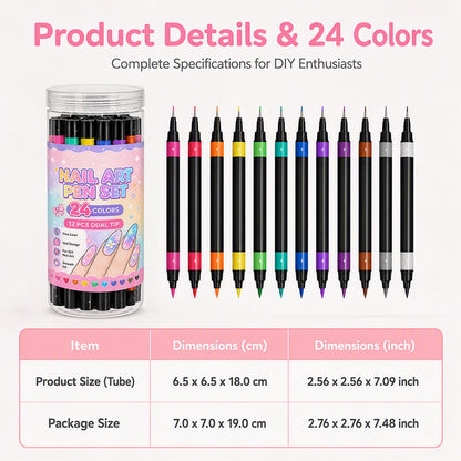 💅24‑Colors Dual‑Ended Nail Art Pens‑DIY Manicure Drawing Set🎁