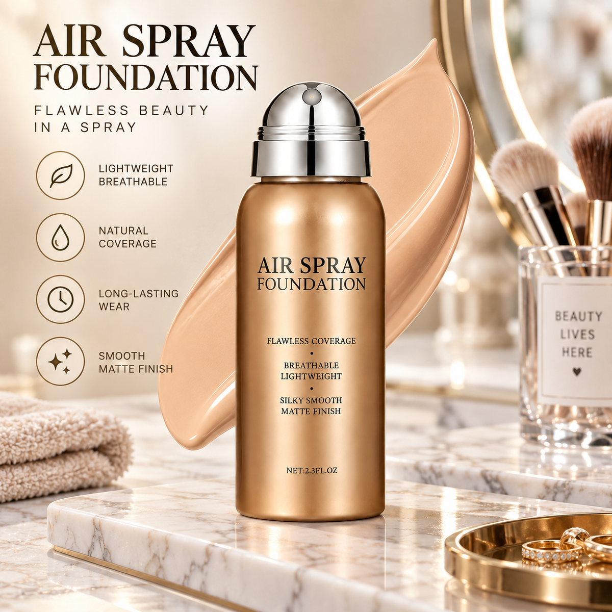 Waterproof & Sweat-Resistant Spray Foundation with Lightweight