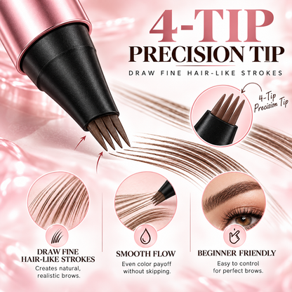 4-Tip Waterproof Eyebrow Pen | Natural Hair-Like Strokes
