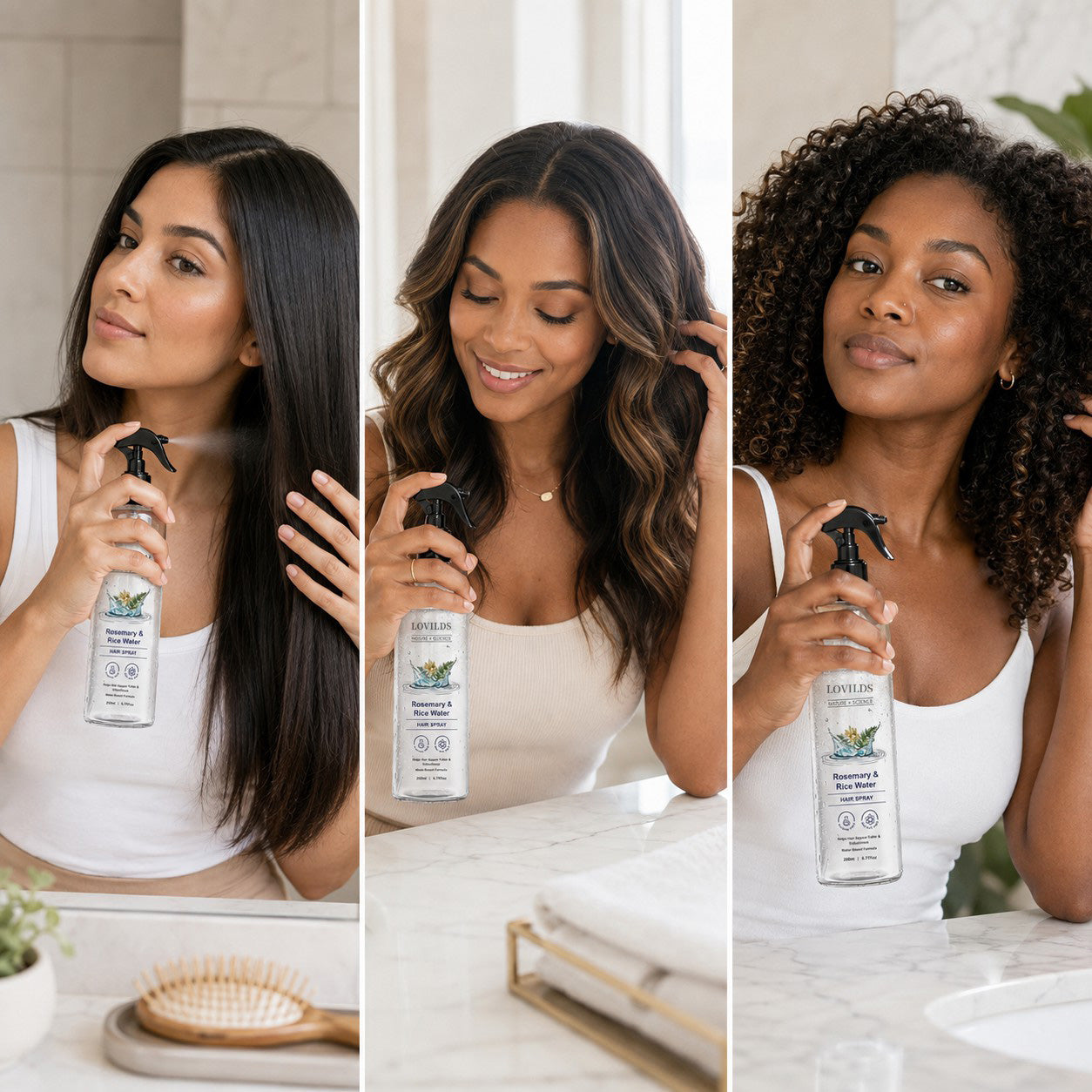 Rosemary & Rice Water Hair Care Spray – Lightweight Leave-In Mist for Soft, Smooth & Shiny-Looking Hair