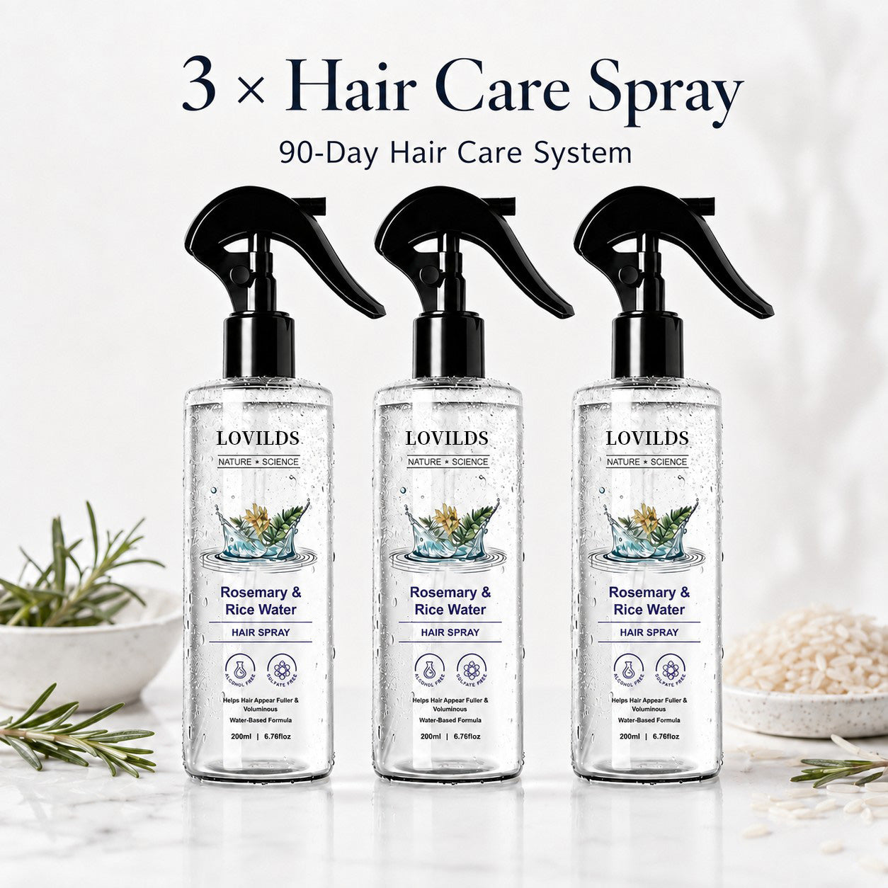 Rosemary & Rice Water Hair Care Spray – Lightweight Leave-In Mist for Soft, Smooth & Shiny-Looking Hair