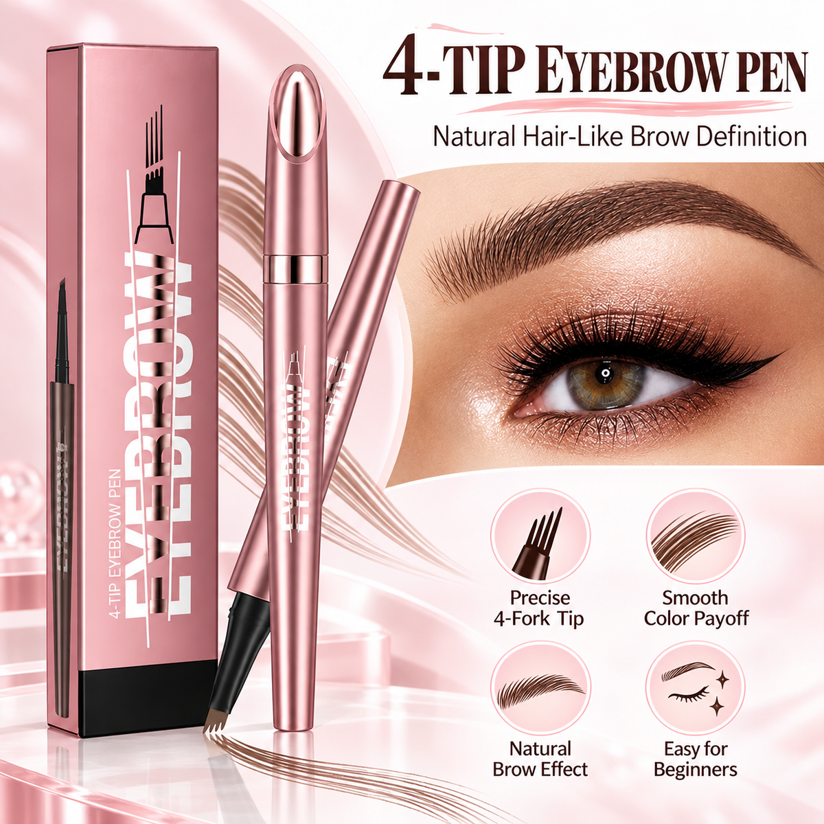 4-Tip Waterproof Eyebrow Pen | Natural Hair-Like Strokes