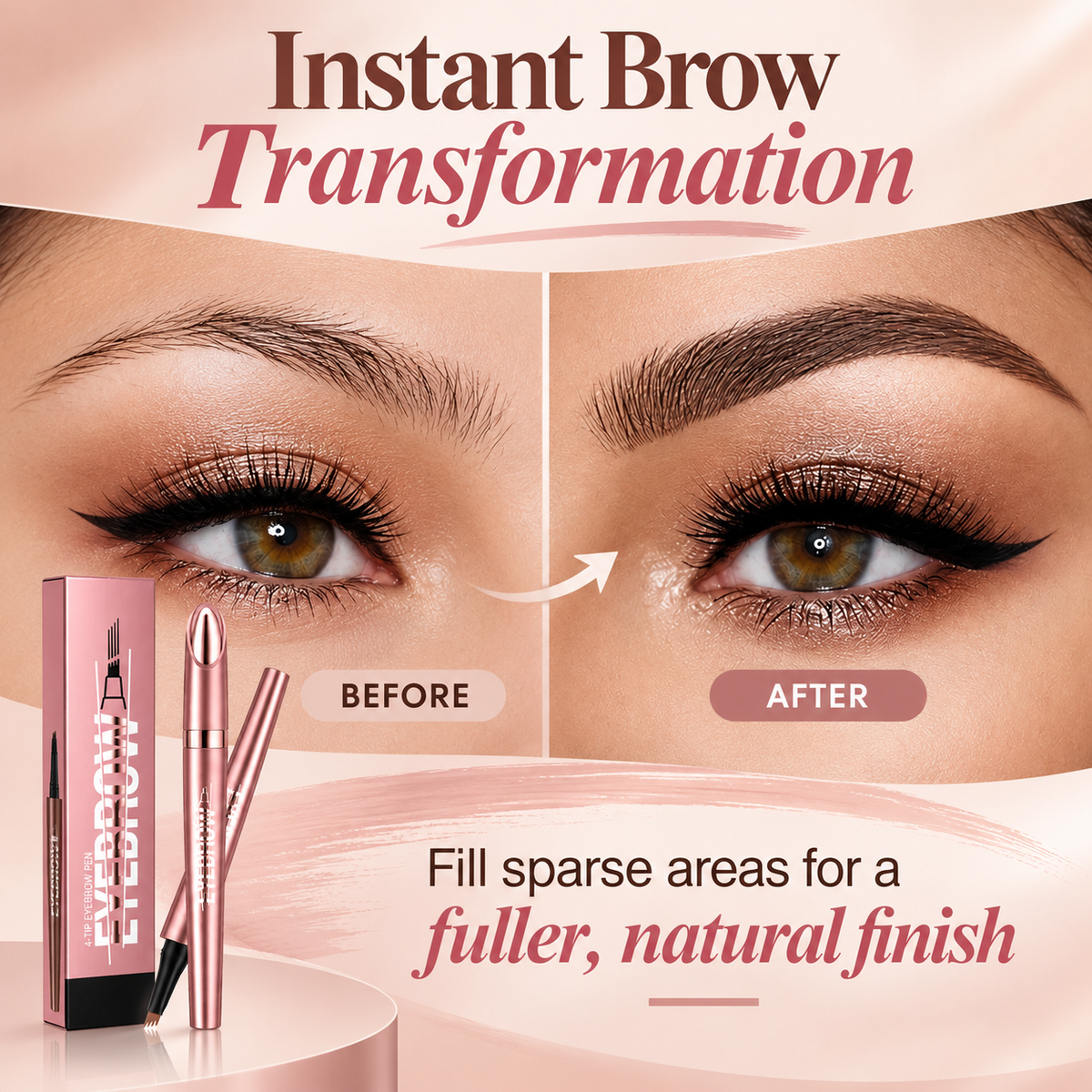 4-Tip Waterproof Eyebrow Pen | Natural Hair-Like Strokes