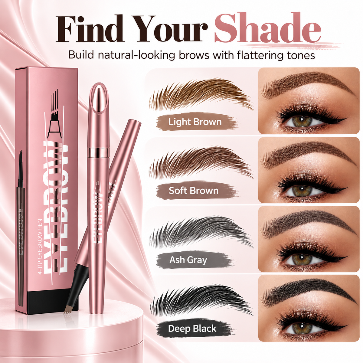 4-Tip Waterproof Eyebrow Pen | Natural Hair-Like Strokes