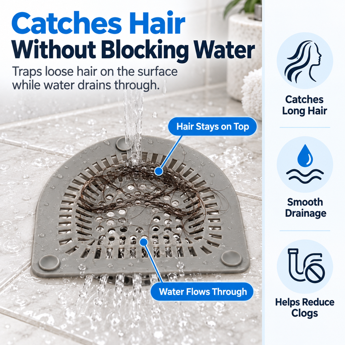 Bathroom Drain Hair Catcher – Sink & Shower Hair Filter