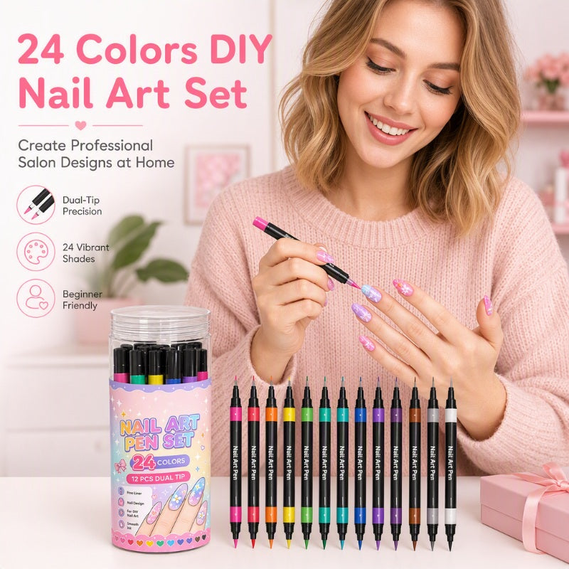 💅24‑Colors Dual‑Ended Nail Art Pens‑DIY Manicure Drawing Set🎁